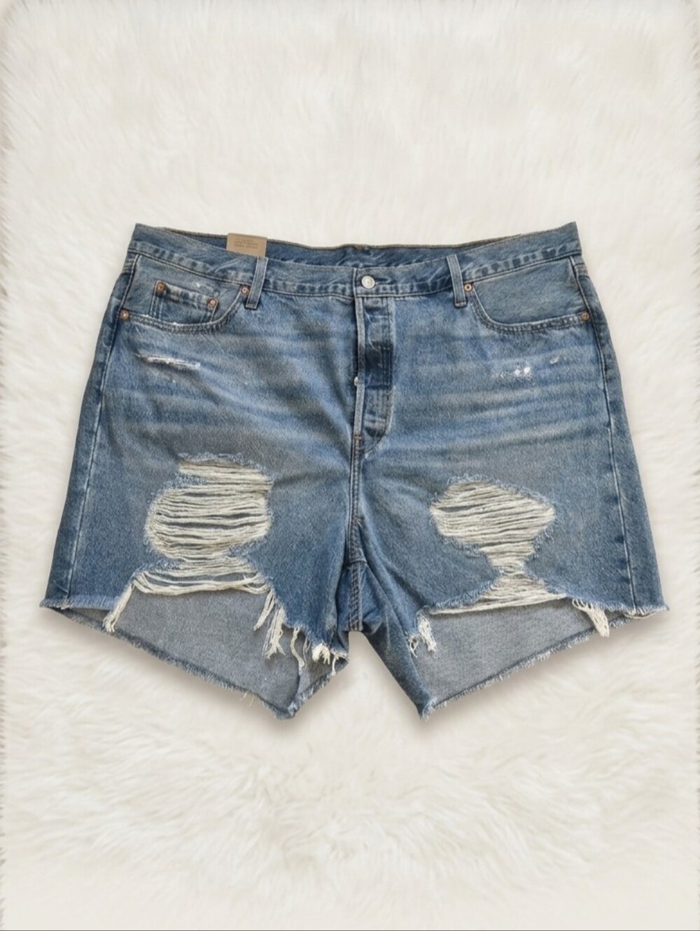 BNWT Levi's 501 High Rise Distressed Denim Shorts 22 Light Wash Blue